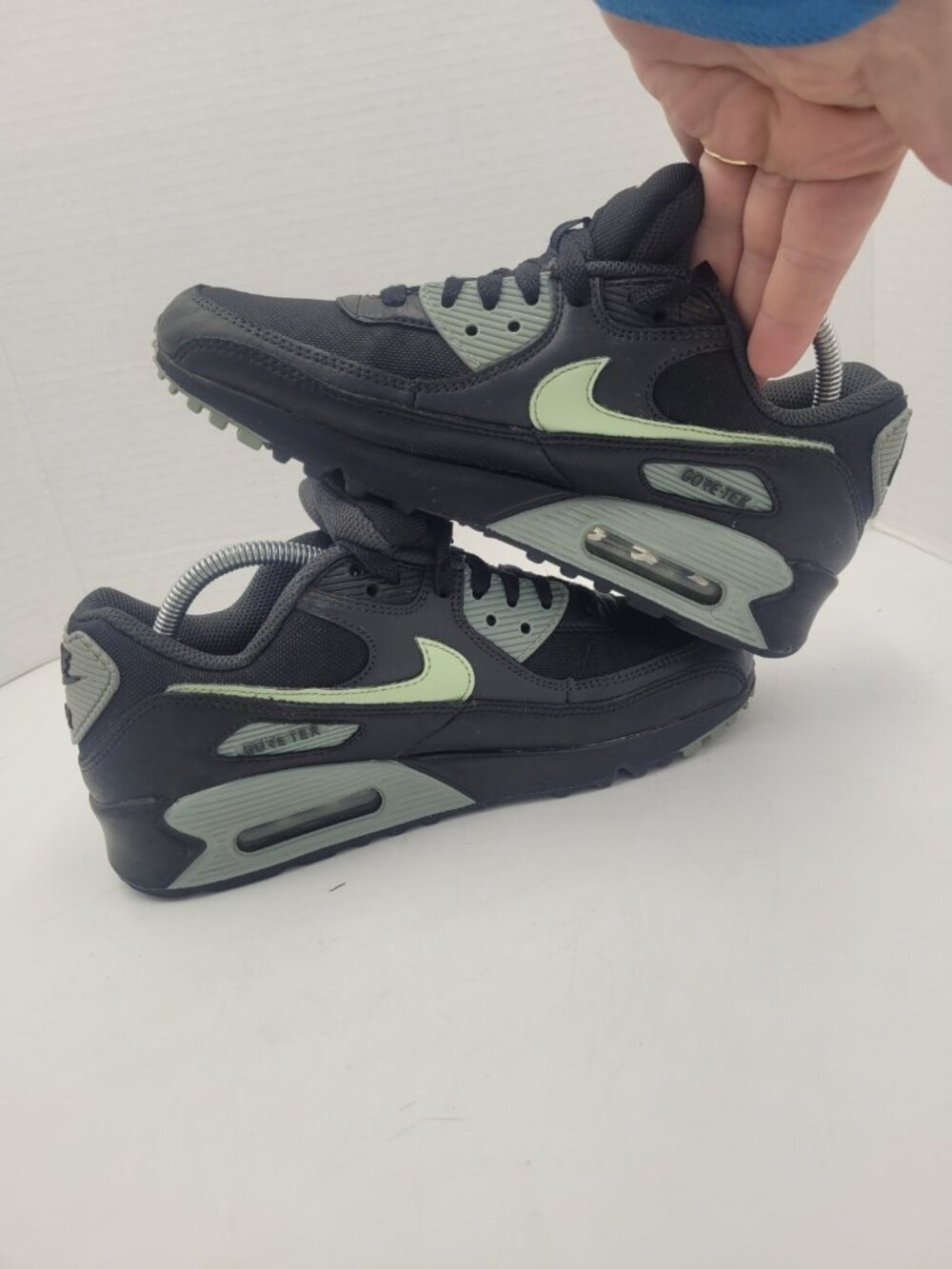 Nike Air Max 90 Black Gray Green Sneaker Unisex Kids 5Y EU 37.5 Flat Athletic - Picture 9 of 13